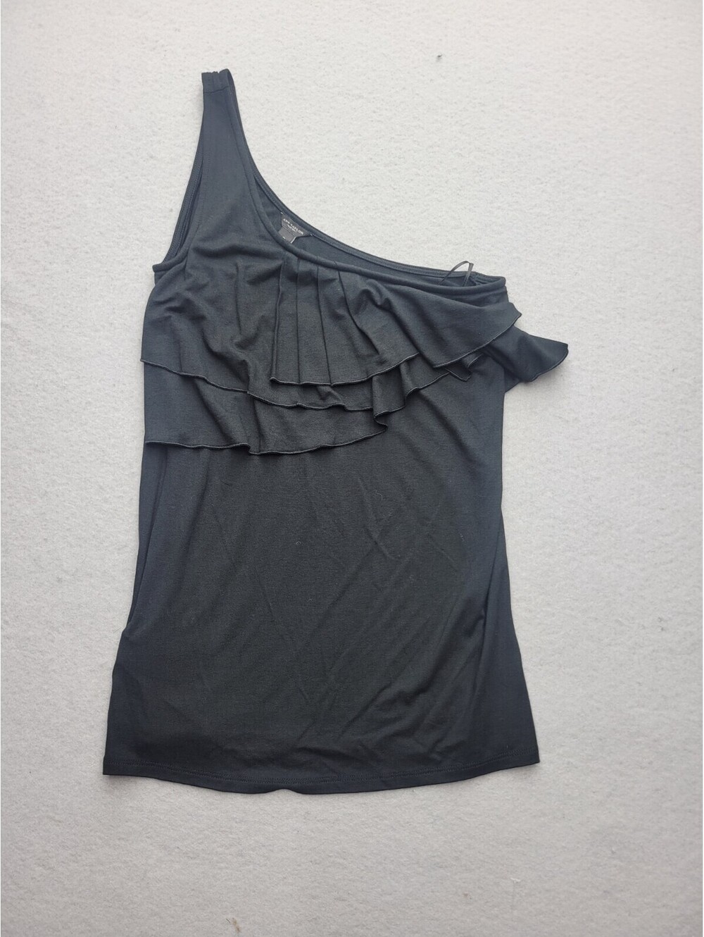 Ann Taylor Women's Tank Small Black Ruffle Solid Sleeveless One Shoulder Casual